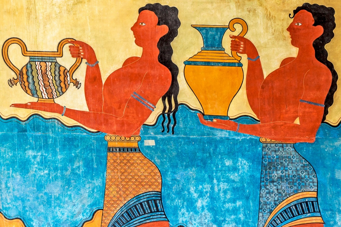 'detail of the Procession Fresco at Knossos Palace in Crete, Greece ' - Kreta